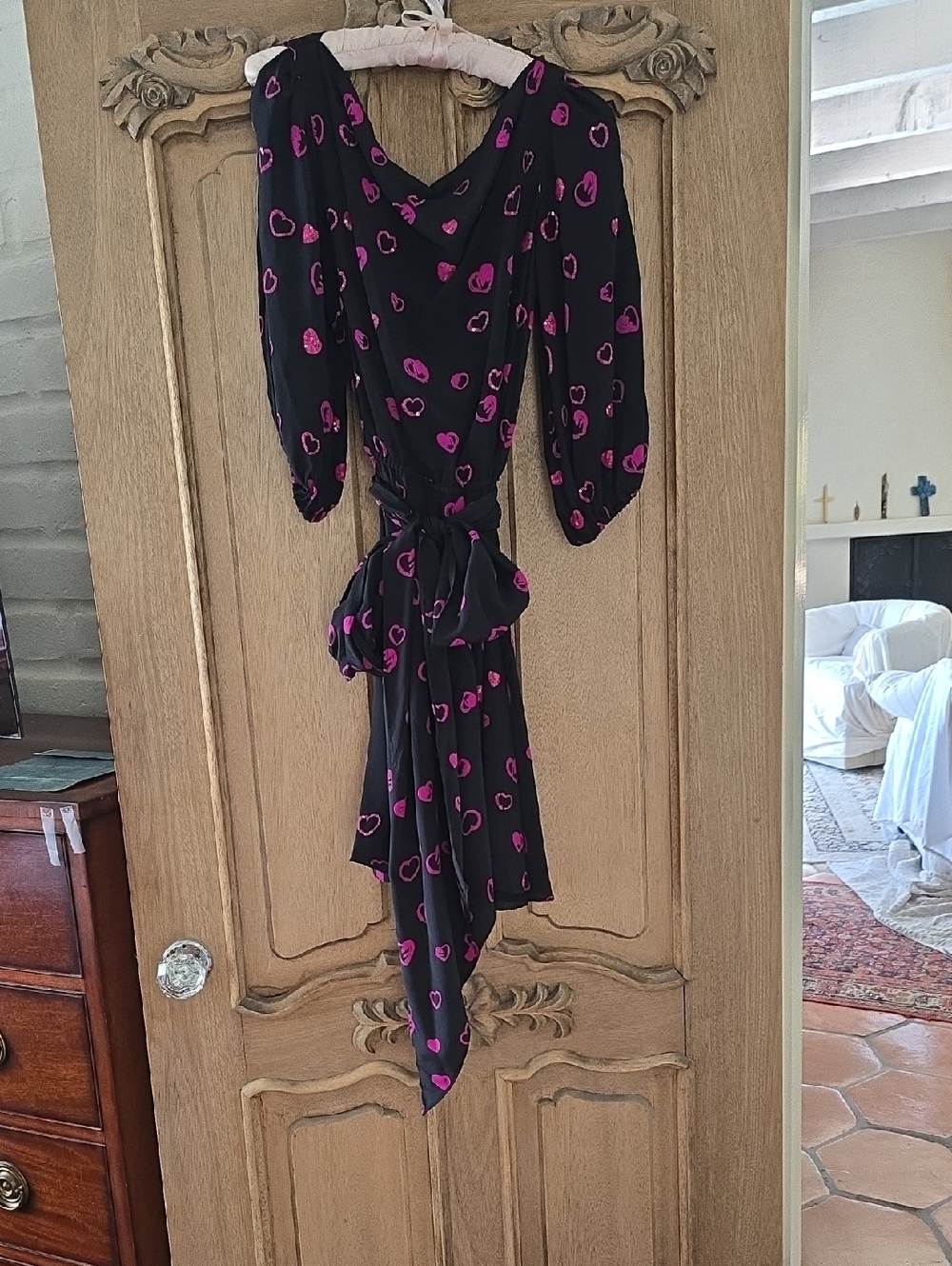 Halston Heritage Black Silk Dress with Pink Heart